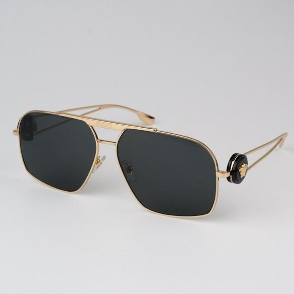 NEW Versace VE2269 100287 Gold Dark Grey Pilot Unisex Sunglasses VE 2269